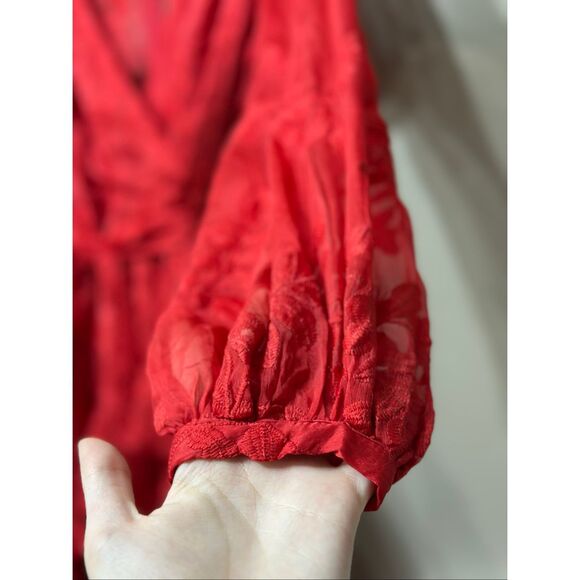 NWOT Hello Molly I Heard A Rumour Red Fiere Embroidered Ruffled Mini Dress XS - Picture 3 of 13